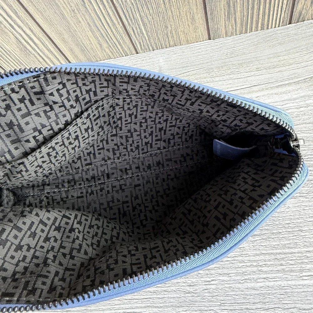 Longchamp Le Pliage Cuir Leather Pouch Cosmetic Bag Pilot Blue Zip Clutch